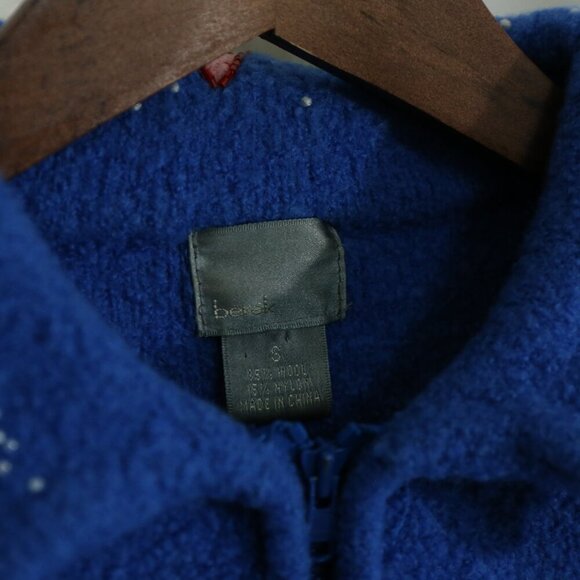 Kids Christmas Sweater Cardigan Blue Beaded Santa Reindeer Holiday Village Small - Picture 5 of 7